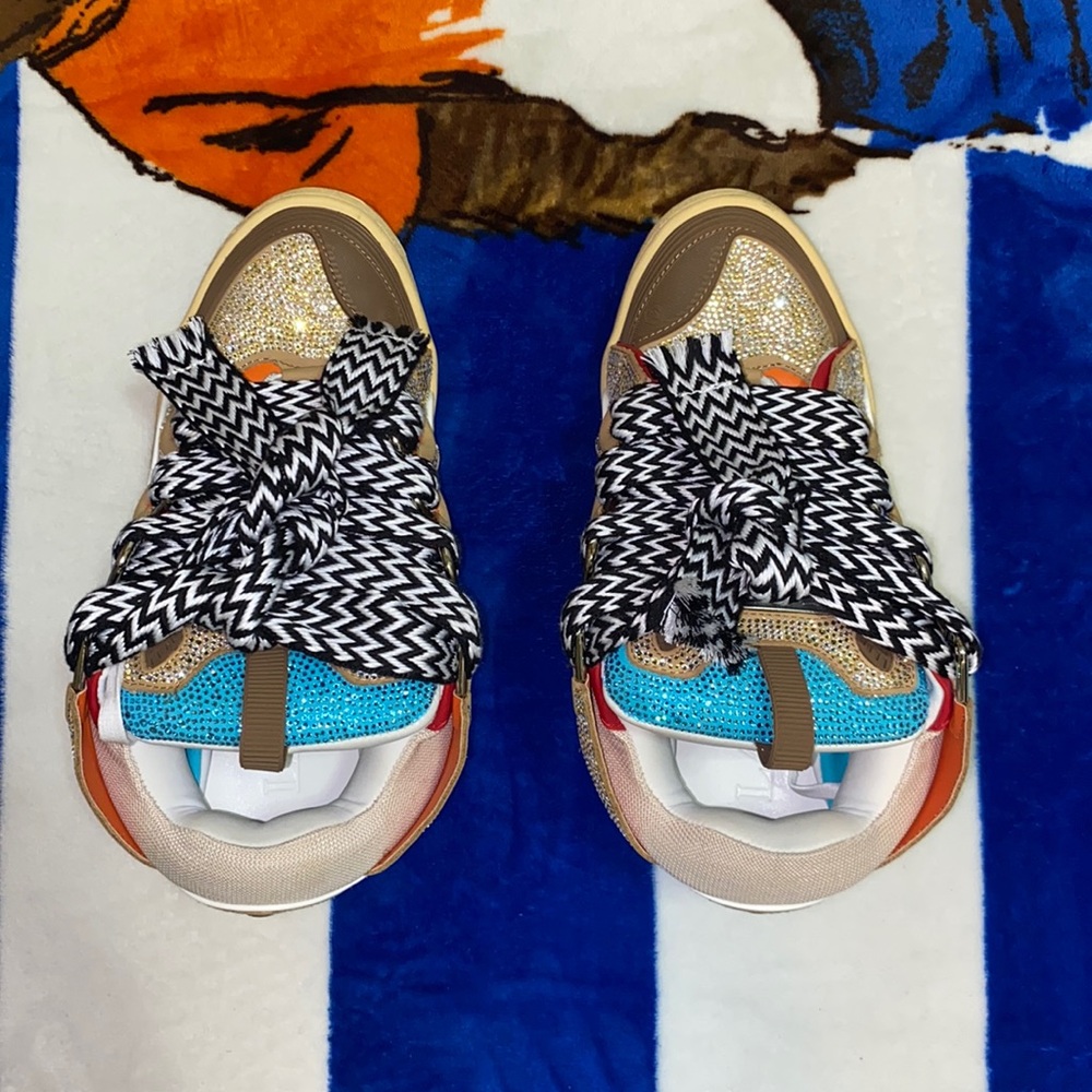 Lanvin Beige Crystal Curb Sneakers